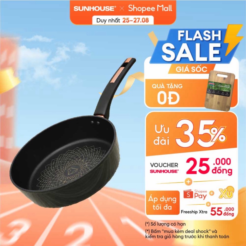 Chảo chống dính Ultra titanium SUNHOUSE ST20-22-26-28-30B | Chấp 99.999 lần chà | Bảo hành 3 năm