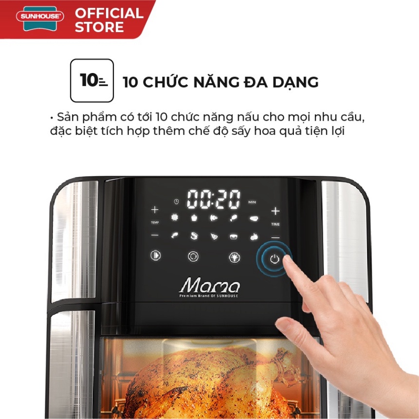 Nồi chiên không dầu 15L Sunhouse Mama SHD4088 dung tích 15L | Công suất mạnh 1700W | 10 chức