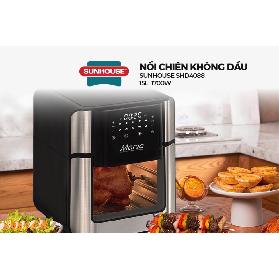 Nồi chiên không dầu 15L Sunhouse Mama SHD4088 dung tích 15L | Công suất mạnh 1700W | 10 chức