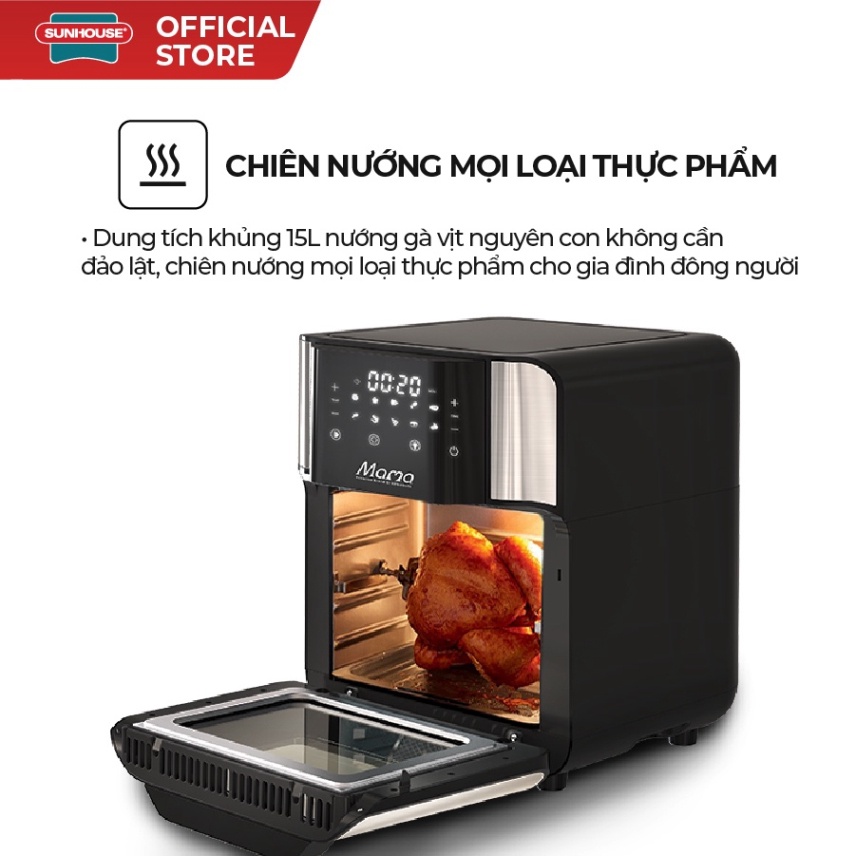 Nồi chiên không dầu 15L Sunhouse Mama SHD4088 dung tích 15L | Công suất mạnh 1700W | 10 chức