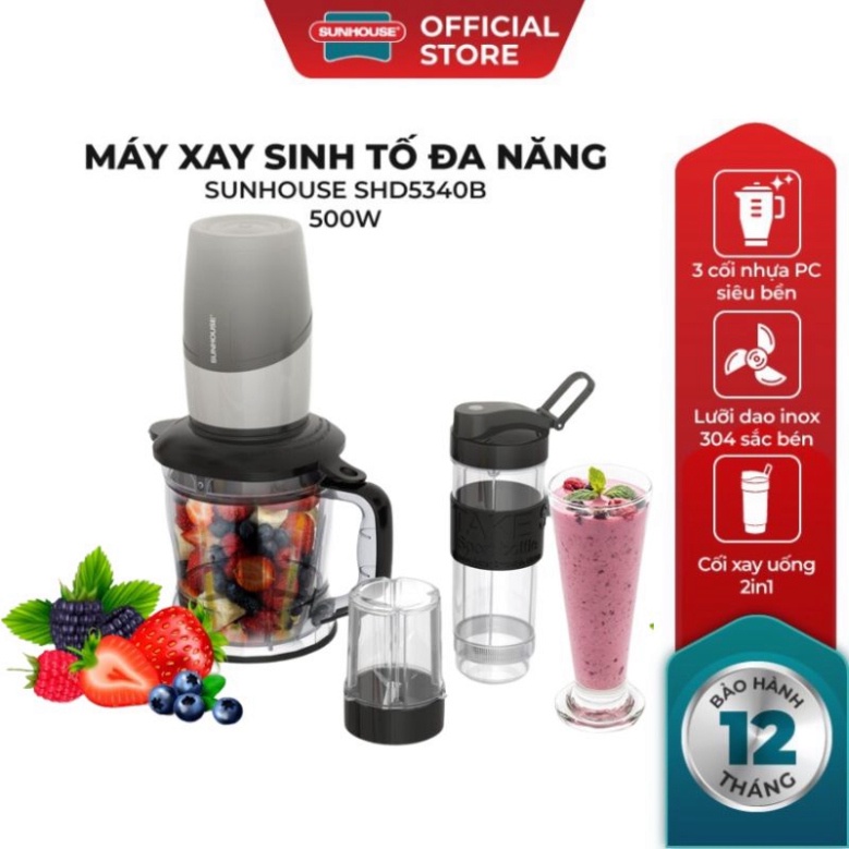 Máy xay sinh tố đa năng Sunhouse SHD5340B | Dung tích 1.2L | Công suất mạnh 500W | Bình xay u