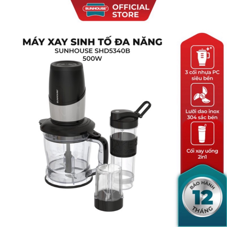 Máy xay sinh tố đa năng Sunhouse SHD5340B | Dung tích 1.2L | Công suất mạnh 500W | Bình xay u