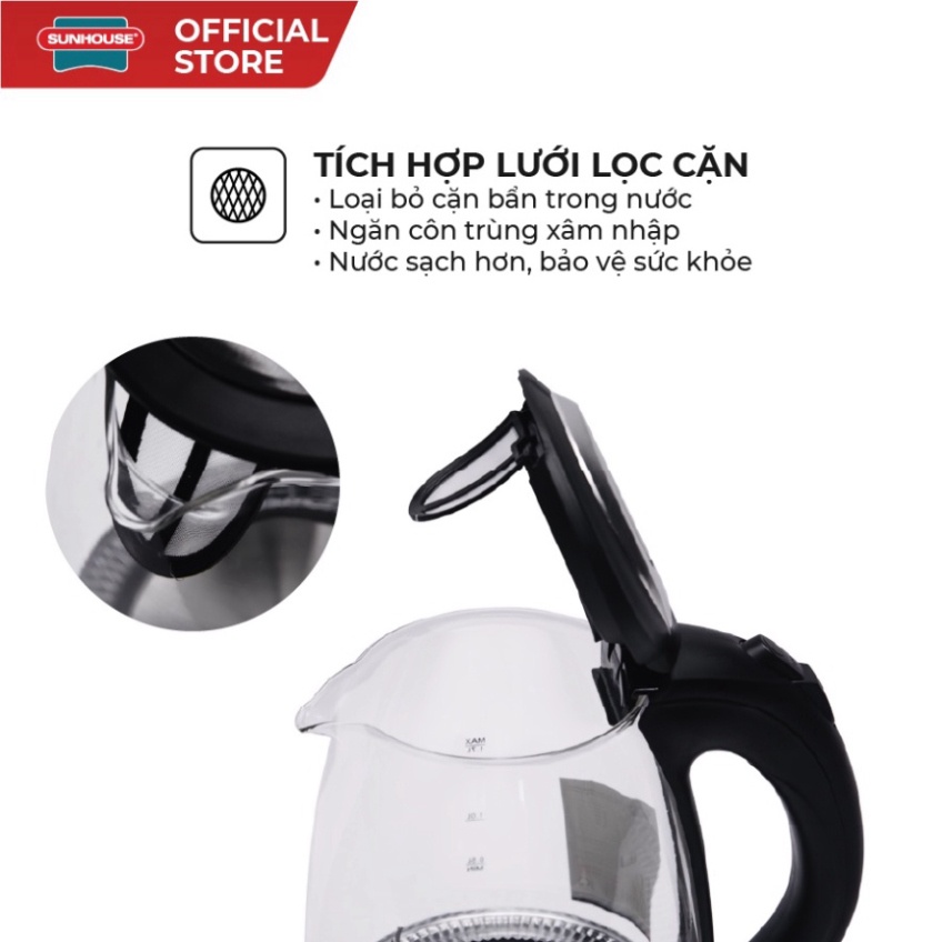 Ấm Siêu Tốc Thủy Tinh SUNHOUSE SHD1217 Dung Tích 1.7L Bình Đun Nước Sôi Tự Ngắt Mới 100%