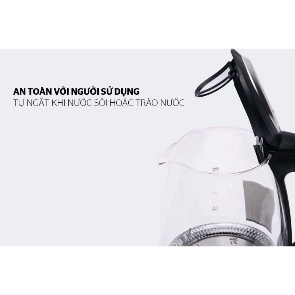 Ấm Siêu Tốc Thủy Tinh SUNHOUSE SHD1217 Dung Tích 1.7L Bình Đun Nước Sôi Tự Ngắt Mới 100%