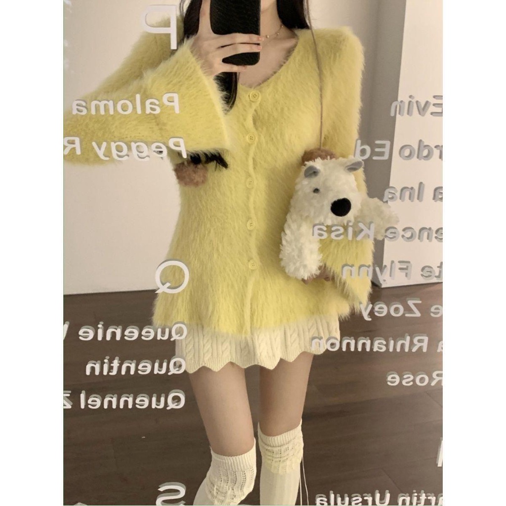 Set Áo Len cardigan Mềm Mại Phối Chân Váy Thời Trang Thu Đông 2023