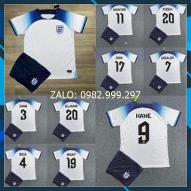 Free Ship -  Bộ Quần Áo Bóng Đá ĐT ANH 22/23 - Hàng Thun Thái in Sẵn Số và Tên Cầu Thủ - Logo Thêu
