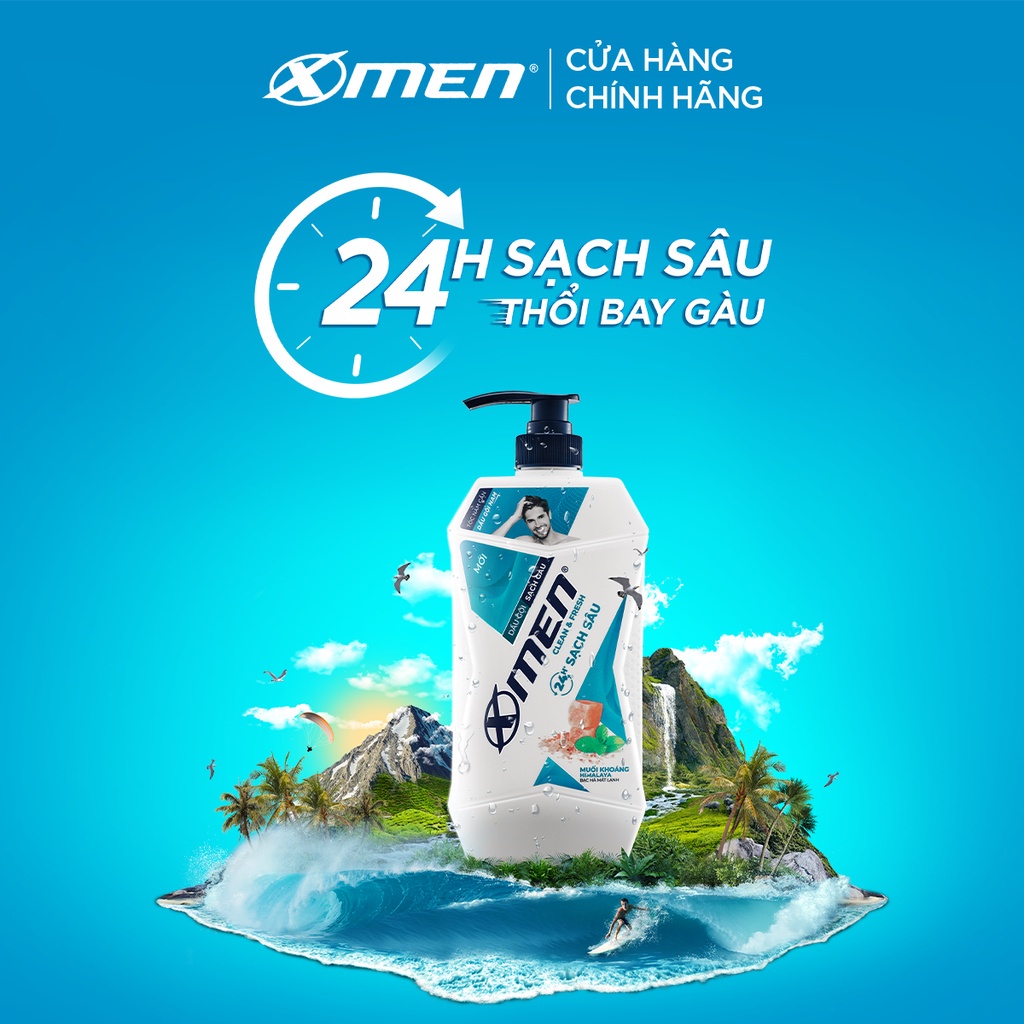 Combo 2 Dầu gội Sạch Gàu X-Men Clean & Fresh 24h Sạch Sâu 630g/chai
