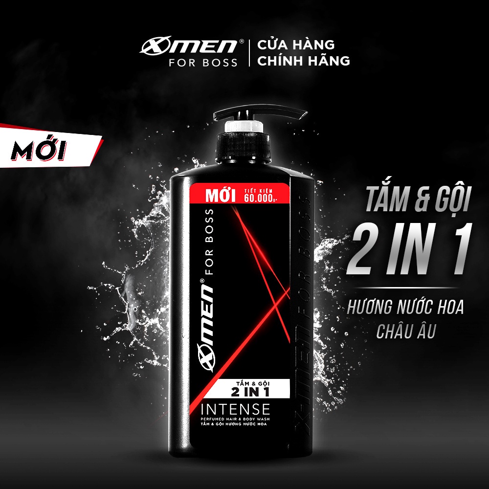 Combo Tắm Gội X-Men for Boss Intense 2IN1 650g và Dầu gội nước hoa Intense 150g