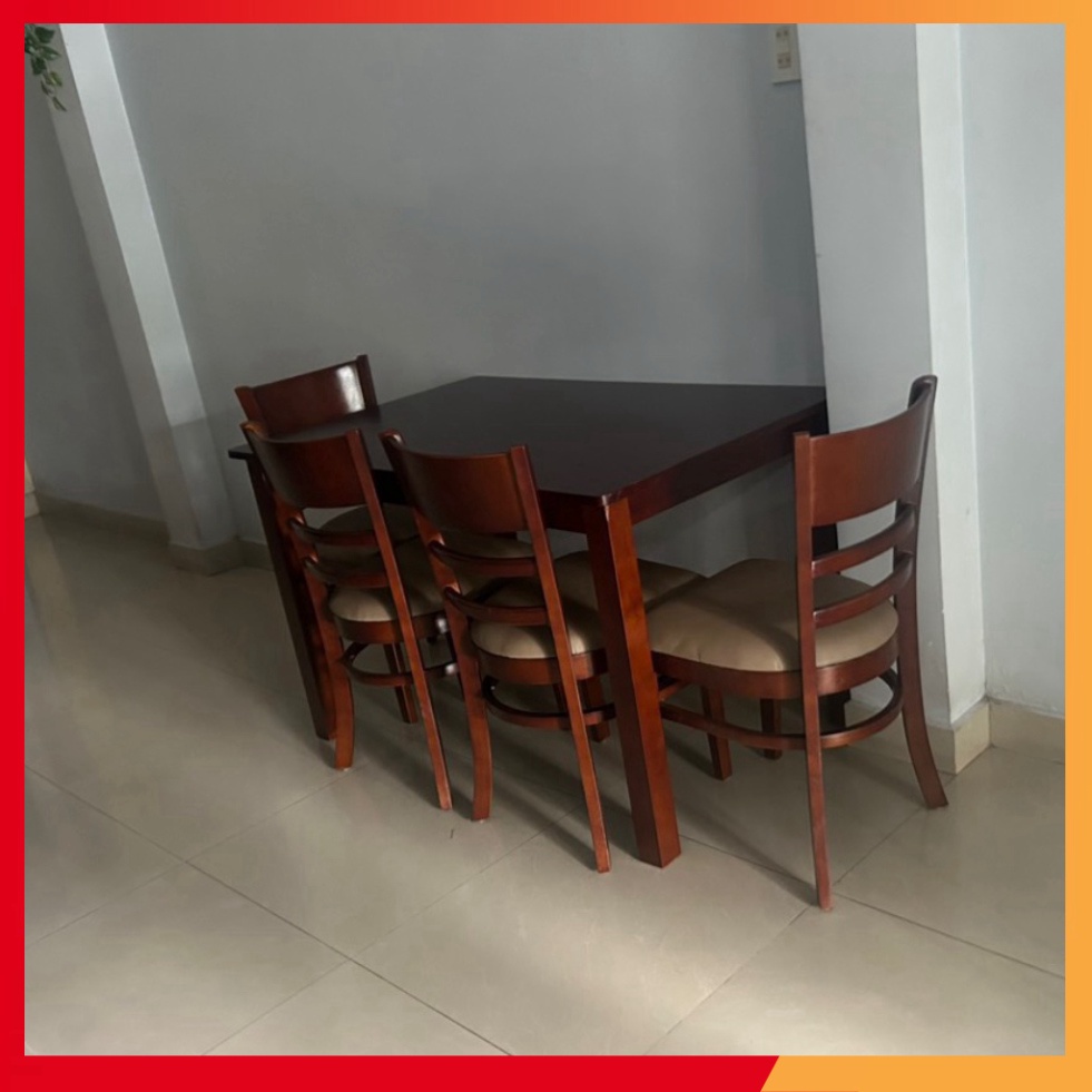 Bàn ăn cơm người thương nhỏ gọn, bàn 1m20x75cm +4 ghế gỗ cau su tự nhiên - NỘI THẤT NGỌC MAI