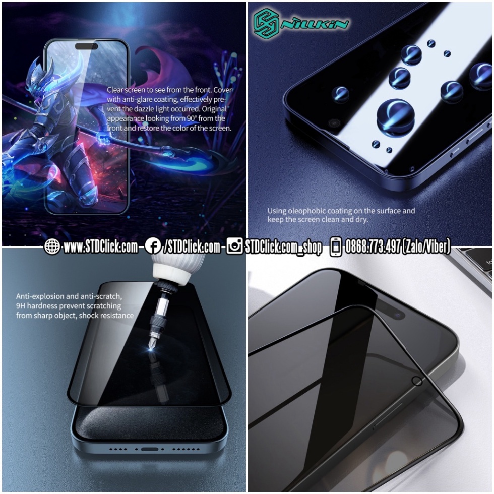 KÍNH CƯỜNG LỰC IPHONE 15 PRO MAX - 15 PRO - 15 PLUS - 15 NILLKIN GUARDIAN CHỐNG NHÌN TRỘM CHÍNH HÃNG