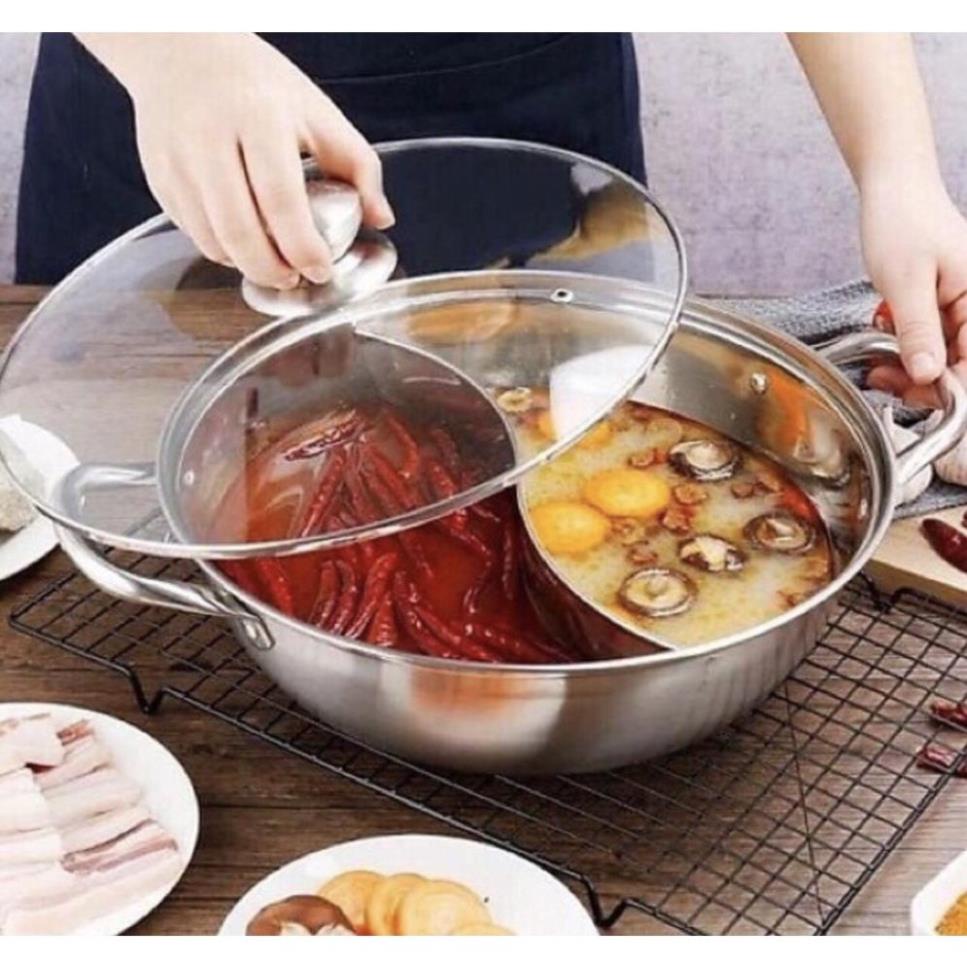 Nồi Lẩu 2 ngăn - Nồi Lẩu 2 Ngăn Kích Thước 30cm- Dầy, chất lượng cao , có vỏ hộp. Nồi Lẩu Đa Năng Ki