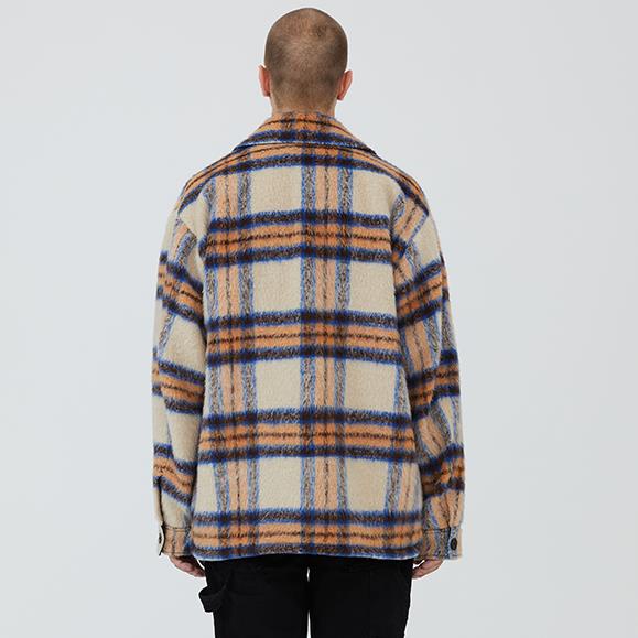 Áo Khoác Sơ Mi Len Dáng Dài Kẻ Sọc Màu Sắc Tương Phản Phong Cách Đường Phố Thời Trang Xuân Thu 2023