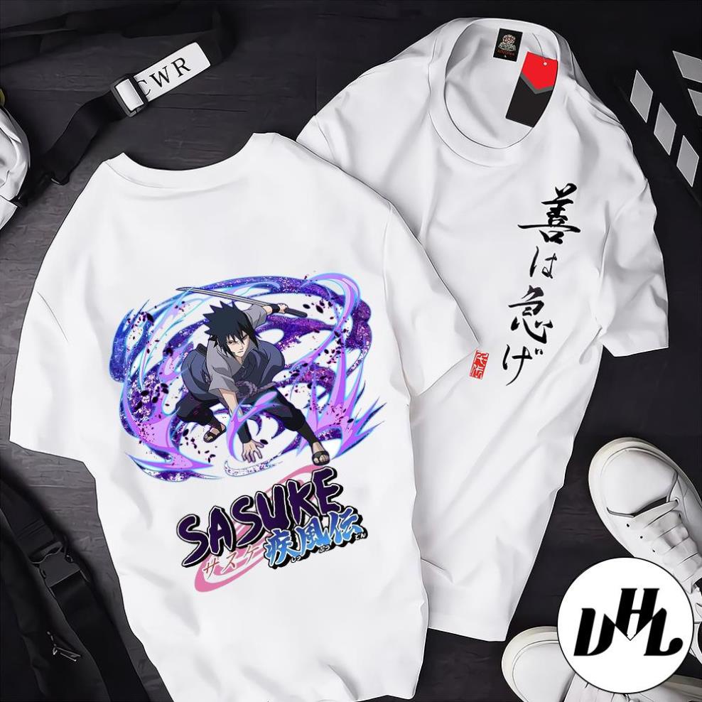 Áo thun nam nữ chữ hình sasuke, Áo thun Anime Manga truyện tranh naruto Unisex Nam Nữ