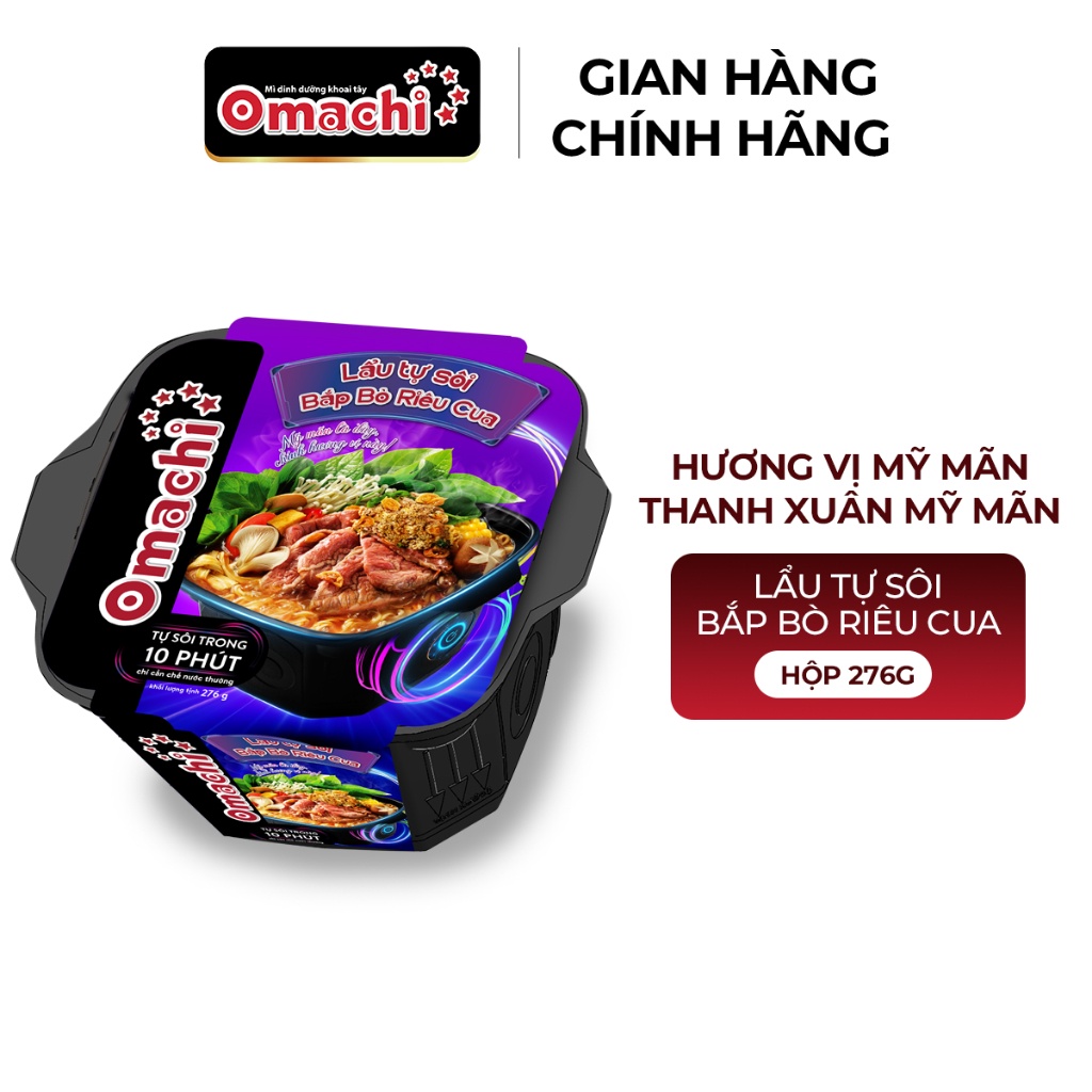 Omachi Lẩu Tự Sôi Bắp Bò Riêu Cua 276g (Mẫu Bao Bì Giao Ngẫu Nhiên)