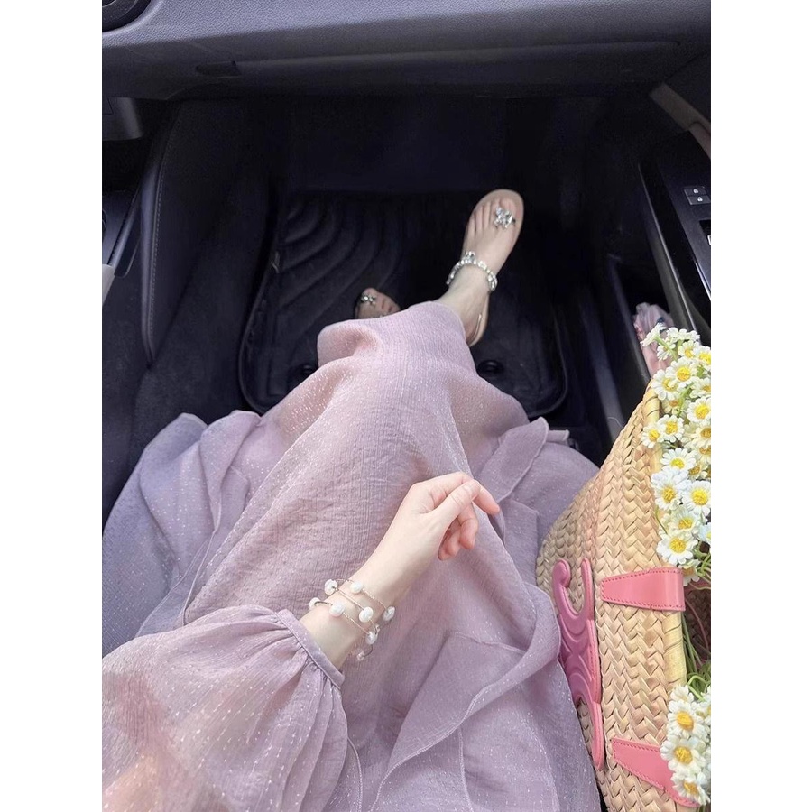 Đầm Dài Hở Vai Tay Dài Đính Ngọc Trai Thời Trang Dành Cho Nữ