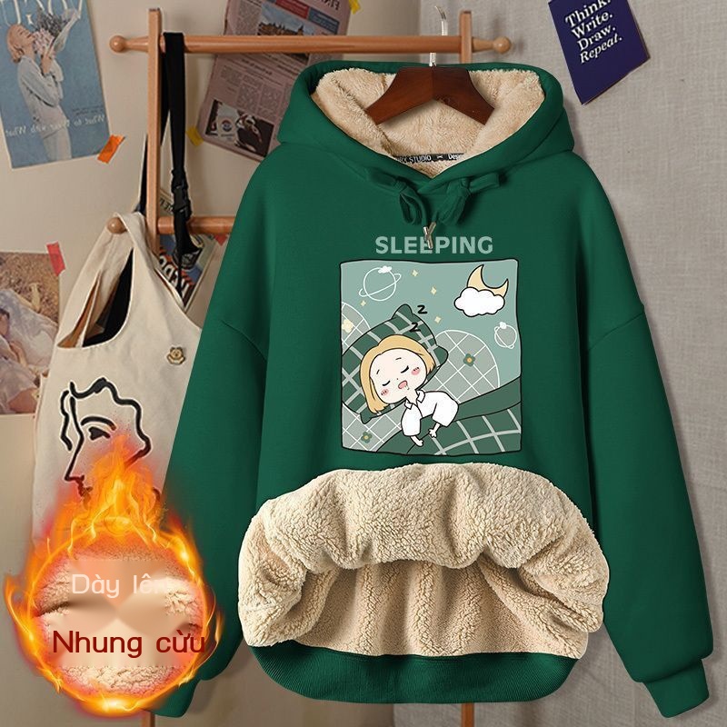 Áo hoodie Lót Lông Cừu Dày Dặn Kiểu Dáng Mới Dành Cho Nữ