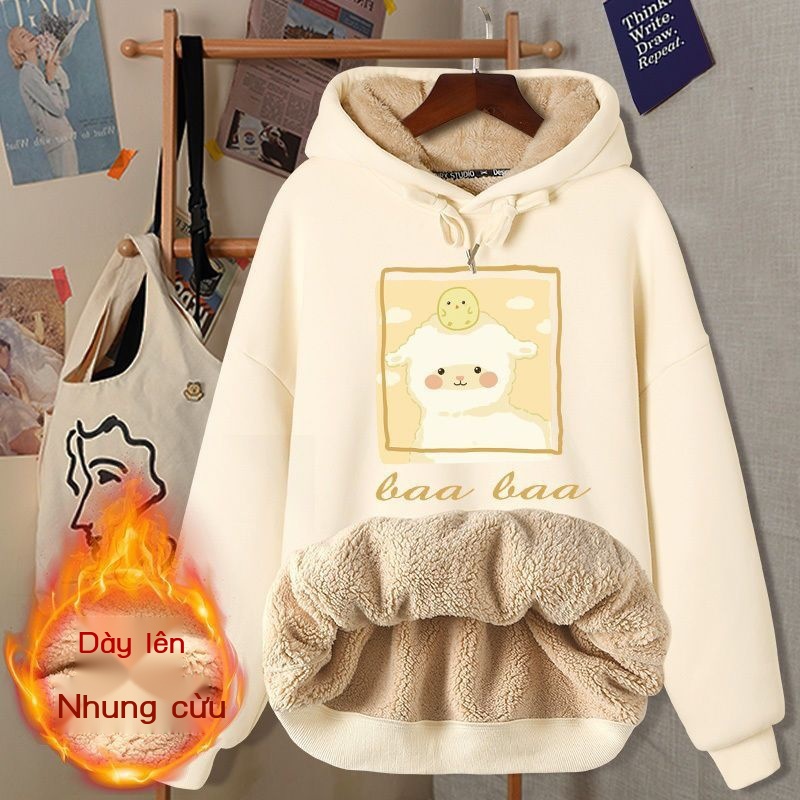 Áo hoodie Lót Lông Cừu Dày Dặn Kiểu Dáng Mới Dành Cho Nữ