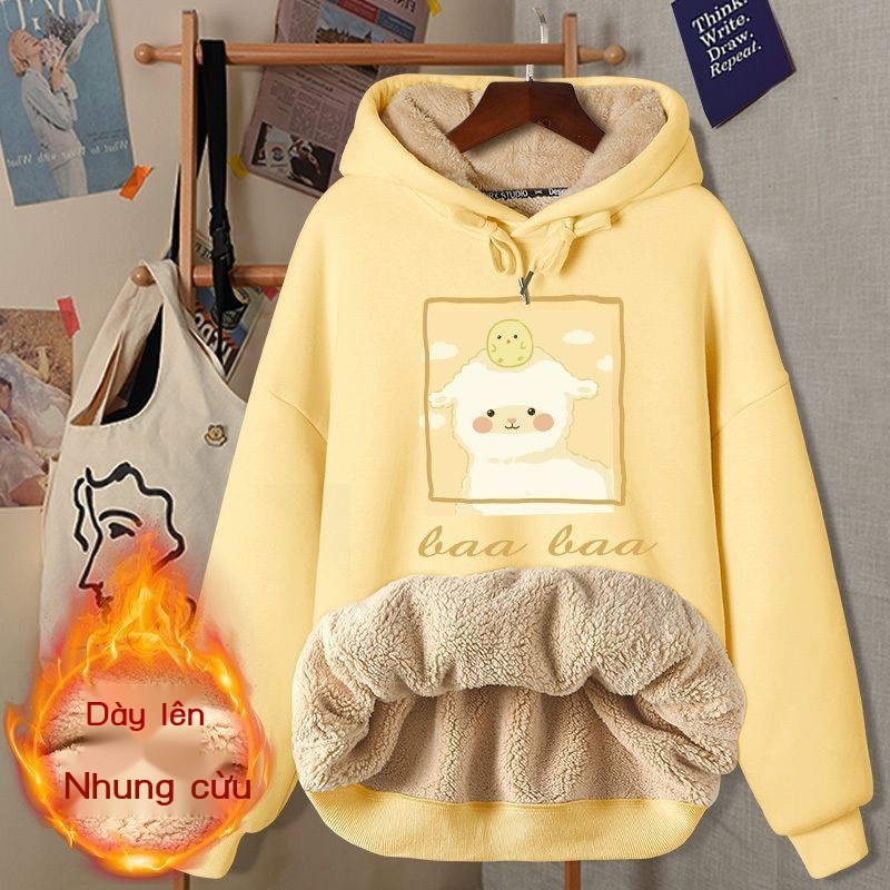Áo hoodie Lót Lông Cừu Dày Dặn Kiểu Dáng Mới Dành Cho Nữ