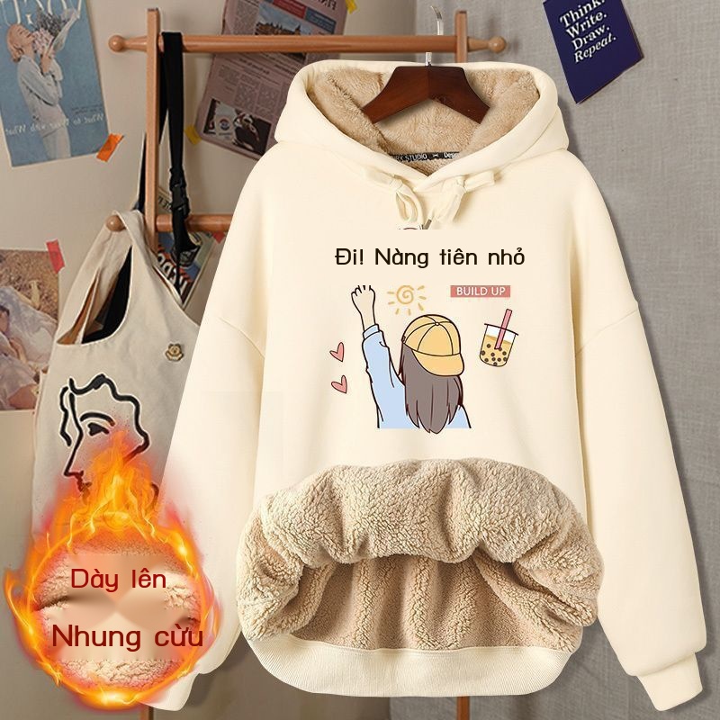Áo hoodie Lót Lông Cừu Dày Dặn Kiểu Dáng Mới Dành Cho Nữ