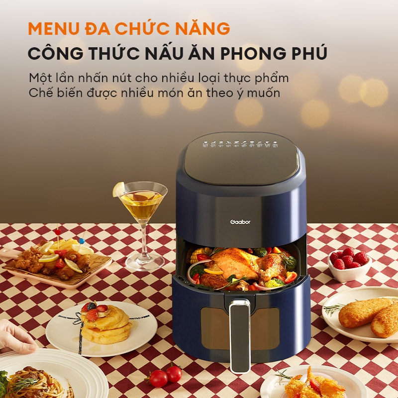 Nồi chiên không dầu điện tử GAABOR GA-E5D01 dung tích 5 lít công suất 1200W cửa kính quan sát thức ăn - Hàng chính hãng