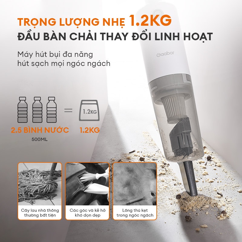 Máy hút bụi có dây Gaabor VCW14M-WH01A / VCW14M-WH01B dòng YOUNG cho các bạn trẻ hiện đại, lực hút 14000Pa mạnh mẽ