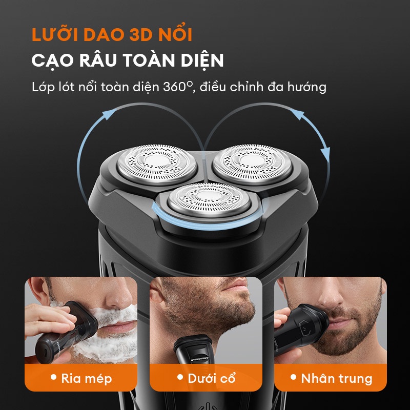 Máy cạo râu 3 lưỡi dao GAABOR GESR-M01A đa năng 2in1, thân máy chống nước sạc USB