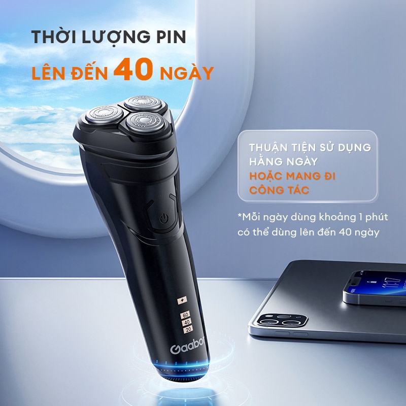 Máy cạo râu 3 lưỡi dao GAABOR GESR-M01A đa năng 2in1, thân máy chống nước sạc USB