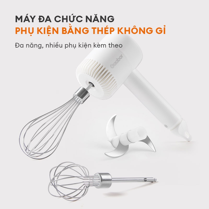 Máy xay tỏi ớt 3in1 Gaabor GE-M03 tích hợp đánh trứng đánh bột cầm tay mini đa năng xay gia vị thực phẩm mềm sử dụng pin