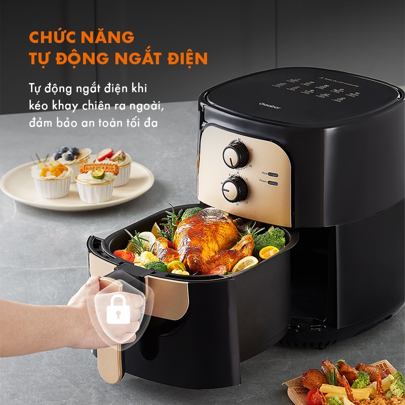 Nồi chiên không dầu Gaabor AF65M-BK01A dung tích 6.5L công suất 1400W điều khiển cơ học - Hàng chính hãng