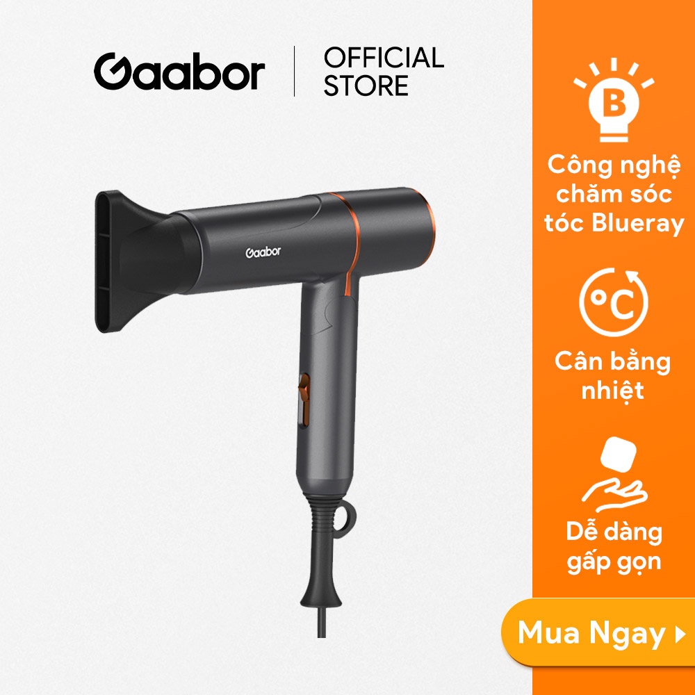 Máy sấy tóc ion âm 2 chiều nóng lạnh Gaabor GHD-N1000A ánh sáng xanh, 4 chế độ tạo kiểu - Hàng chính hãng