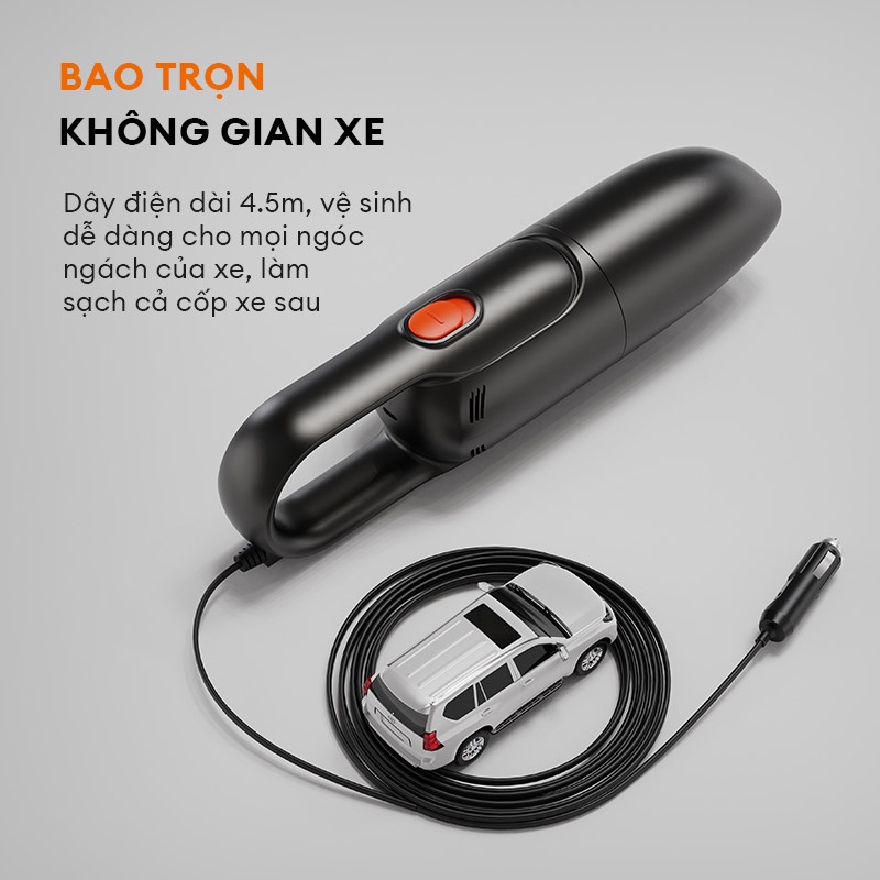 Máy hút bụi ô tô cầm tay GAABOR GVCC-M4A2 màu đen lực hút mạnh 4500pa dây nguồn dài 4.5m - Hàng chính hãng