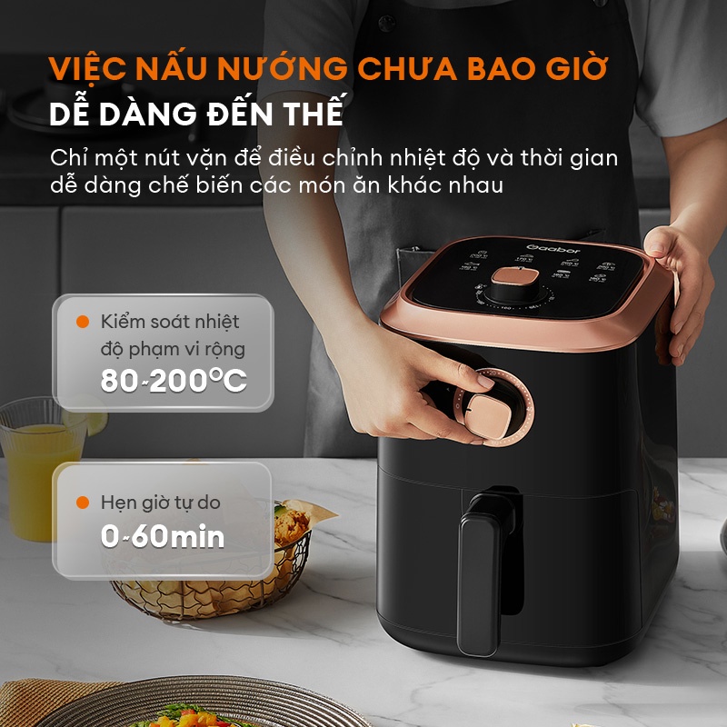 Nồi chiên không dầu GAABOR GA-M45A02 dung tích 4.5L công suất 1200W hẹn giờ đến 60 phút - Hàng chính hãng