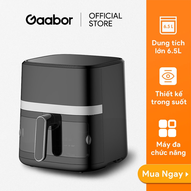 Nồi chiên không dầu GABOR AF65T-BK01A dung tích 6.5L công suất 1500W cửa kính trong suốt có đèn, màn hình cảm ứng - Hàng