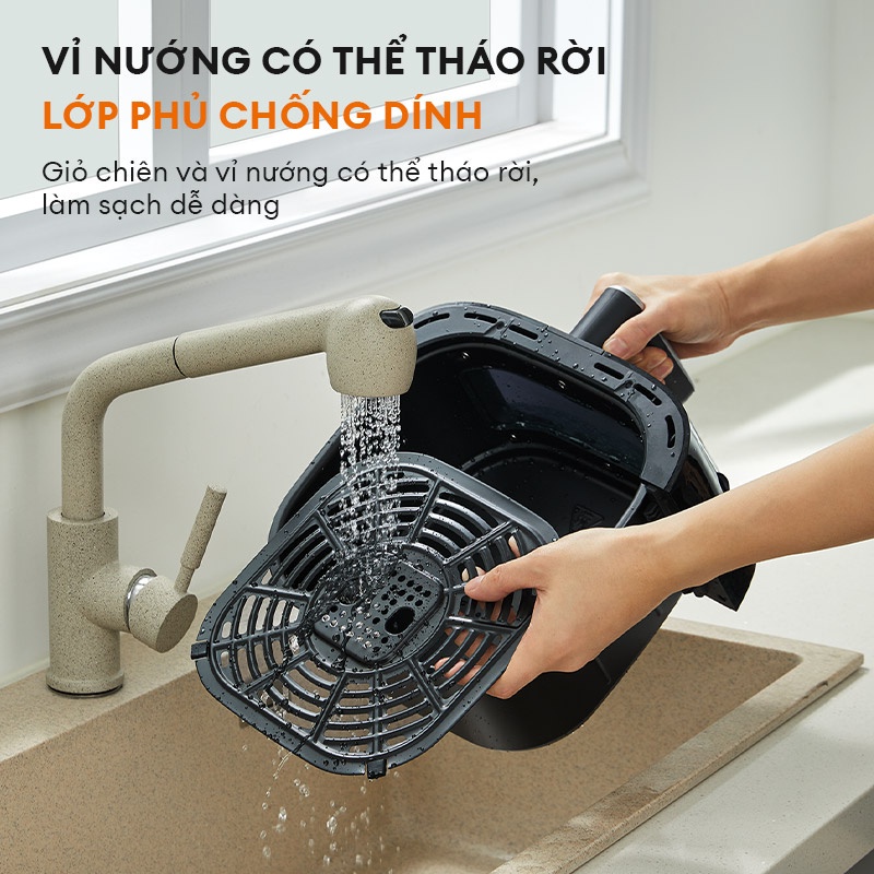 Nồi chiên không dầu GABOR AF65T-BK01A dung tích 6.5L công suất 1500W cửa kính trong suốt có đèn, màn hình cảm ứng - Hàng