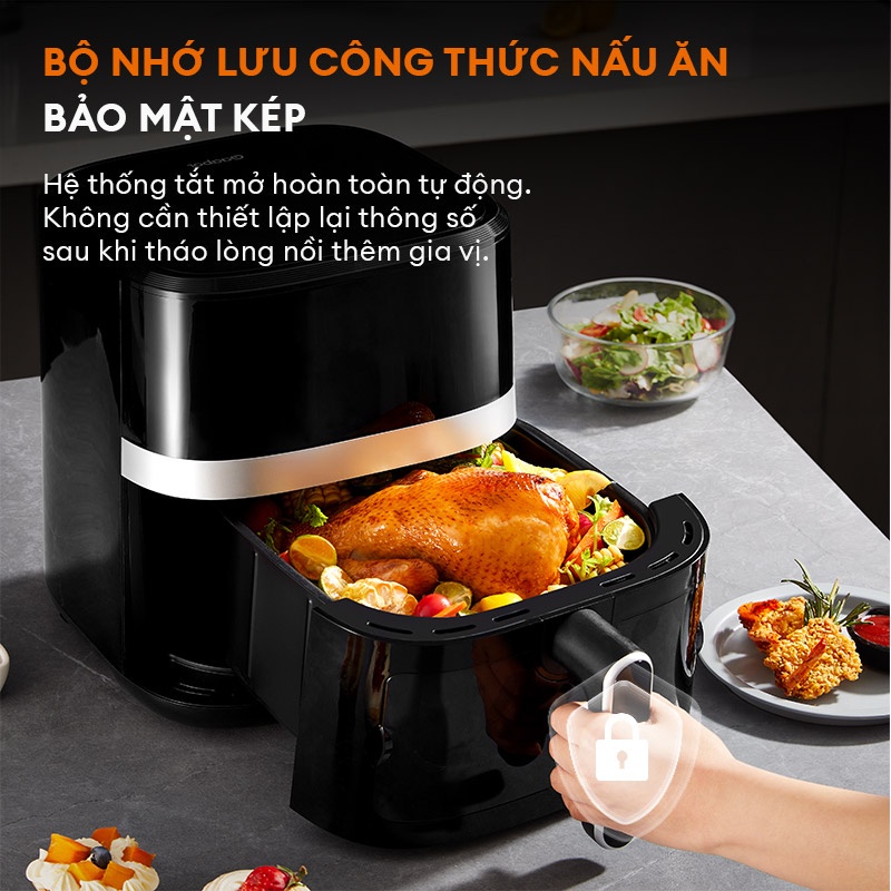 Nồi chiên không dầu GABOR AF65T-BK01A dung tích 6.5L công suất 1500W cửa kính trong suốt có đèn, màn hình cảm ứng - Hàng