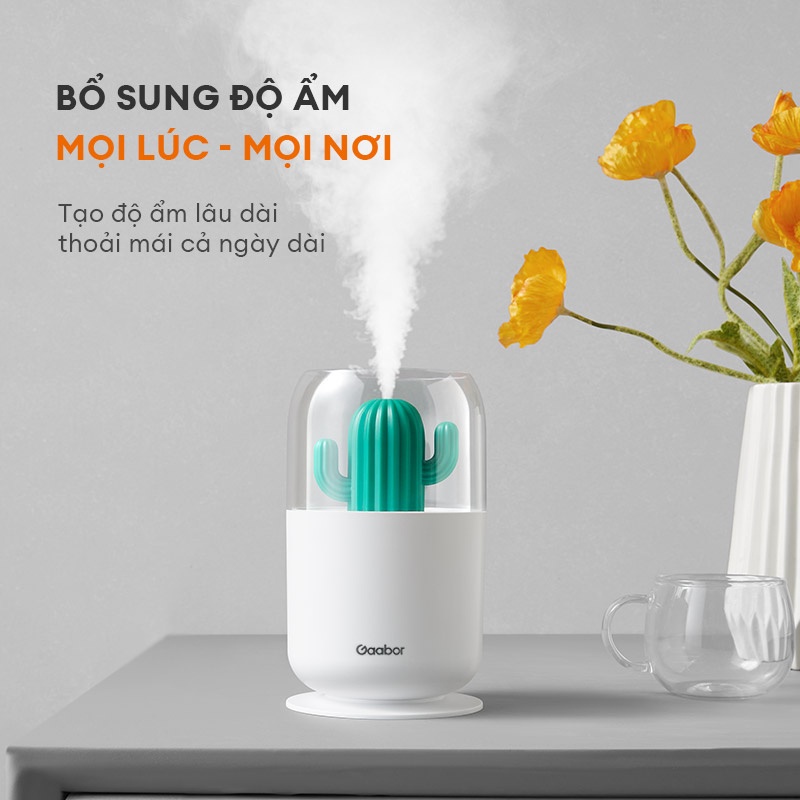 Máy phun sương nano mini tạo ẩm có đèn ngủ GAABOR GMH-N3A dung tích 300ml sạc USB - Hàng chính hãng