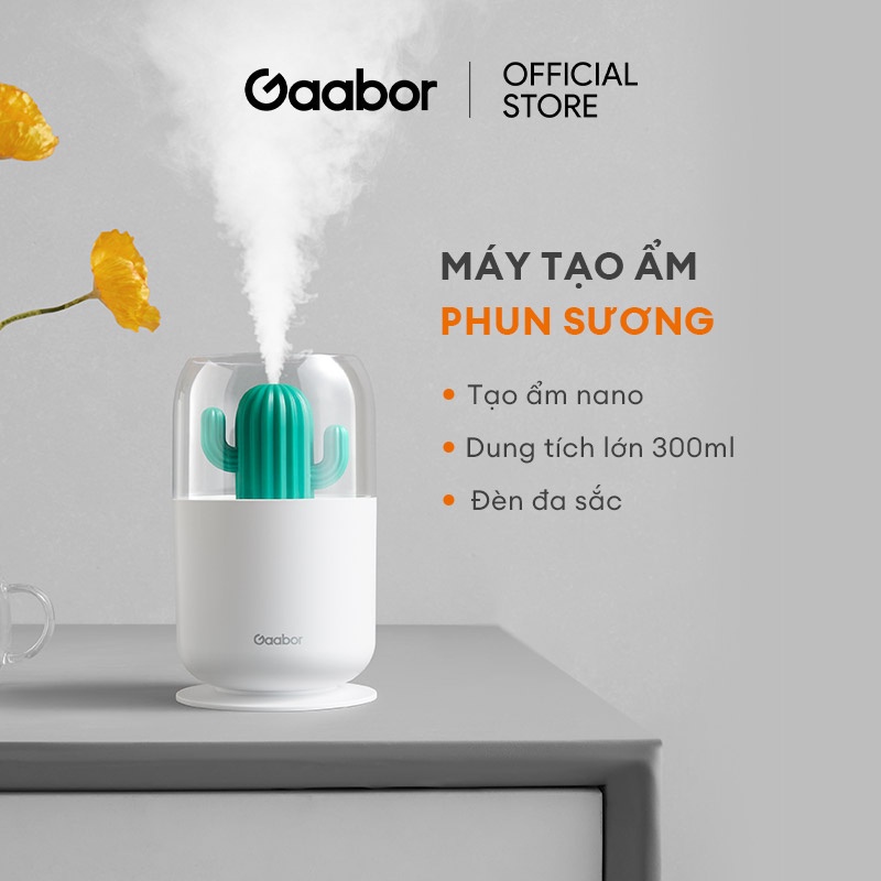 Máy phun sương nano mini tạo ẩm có đèn ngủ GAABOR GMH-N3A dung tích 300ml sạc USB - Hàng chính hãng