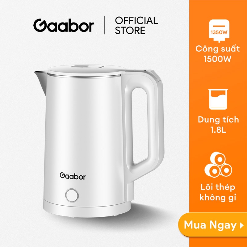 Bình đun siêu tốc GAABOR GK-S18P dung tích lớn 1.8L - 1350W - Thép không gỉ - Hàng chính hãng