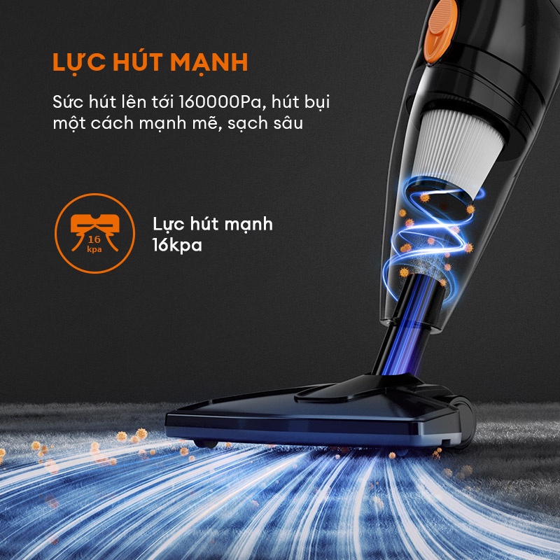 Máy hút bụi 2in1 GAABOR GVCW-M15A lực hút siêu mạnh 16000PA chổi quét 90 độ có bánh lăn - Hàng chính hãng