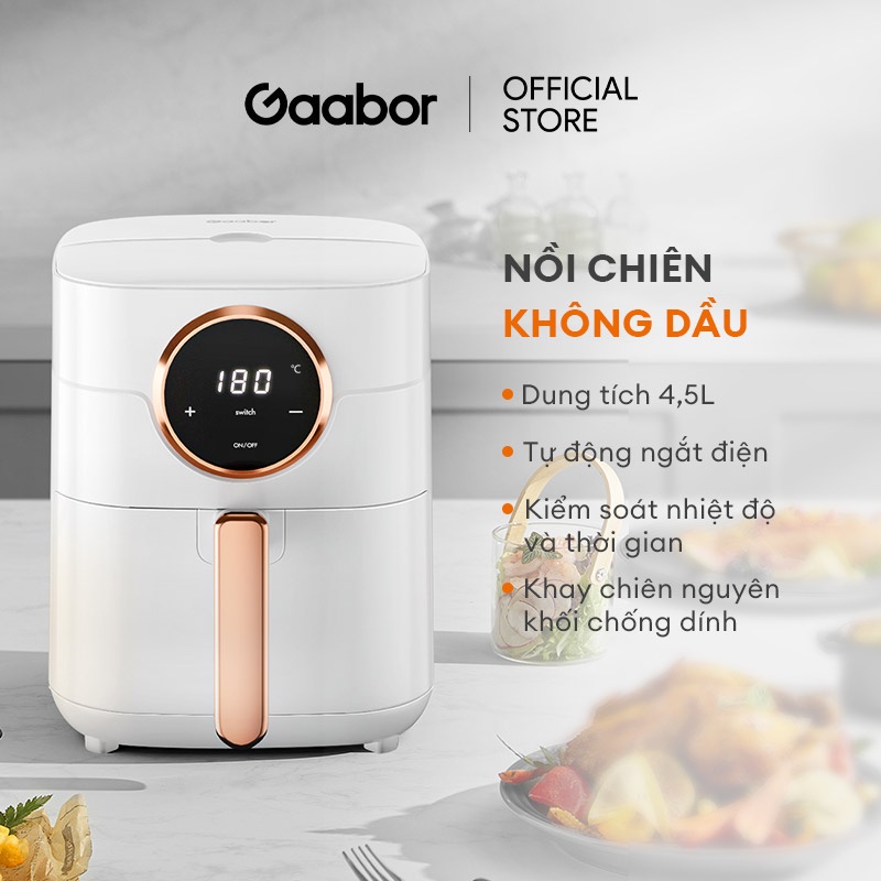 Nồi chiên không dầu 4.5 lít GAABOR GA-E45A02 màu trắng công suất 1400W điều khiển cảm ứng- Hàng chính hãng