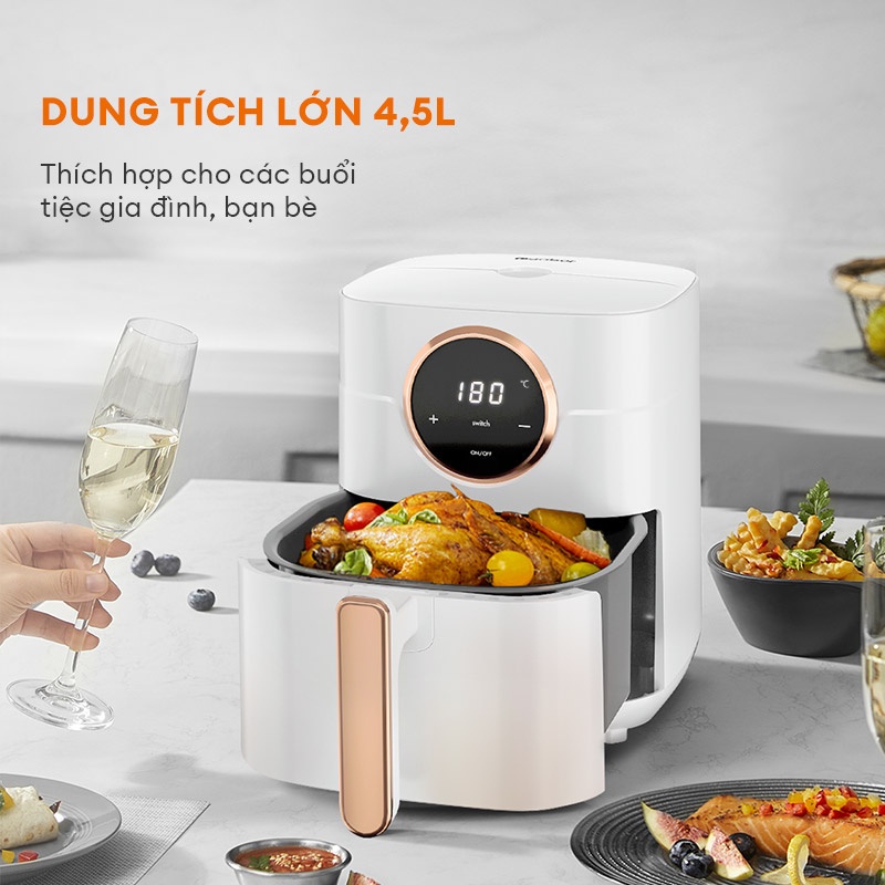 Nồi chiên không dầu 4.5 lít GAABOR GA-E45A02 màu trắng công suất 1400W điều khiển cảm ứng- Hàng chính hãng