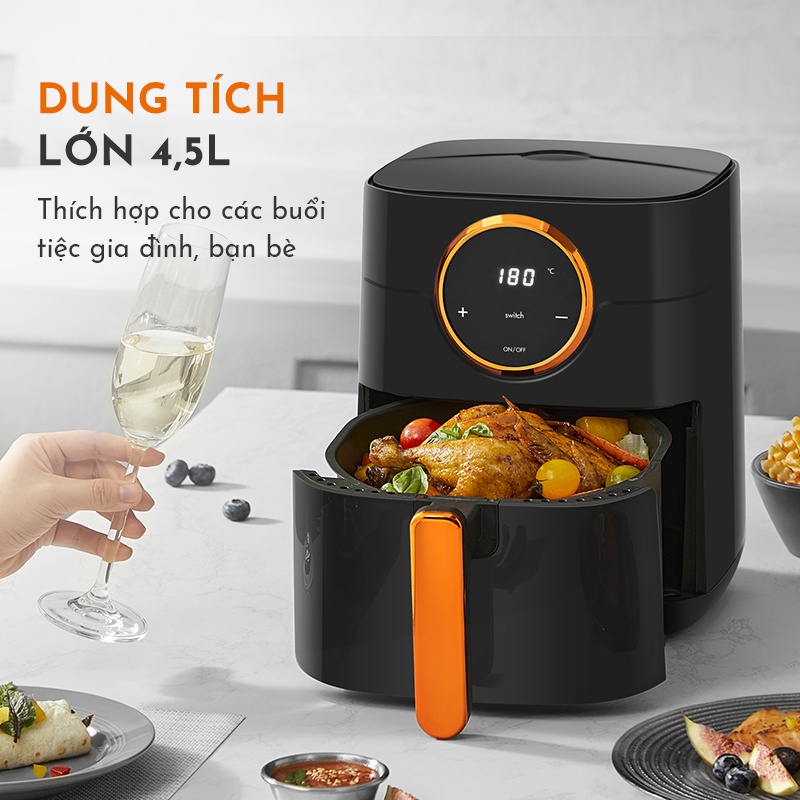 Nồi chiên không dầu GAABOR GA-E45A01 màu đen dung tích 4,5 lít công suất 1400W điều khiển cảm ứng - Hàng chính hãng