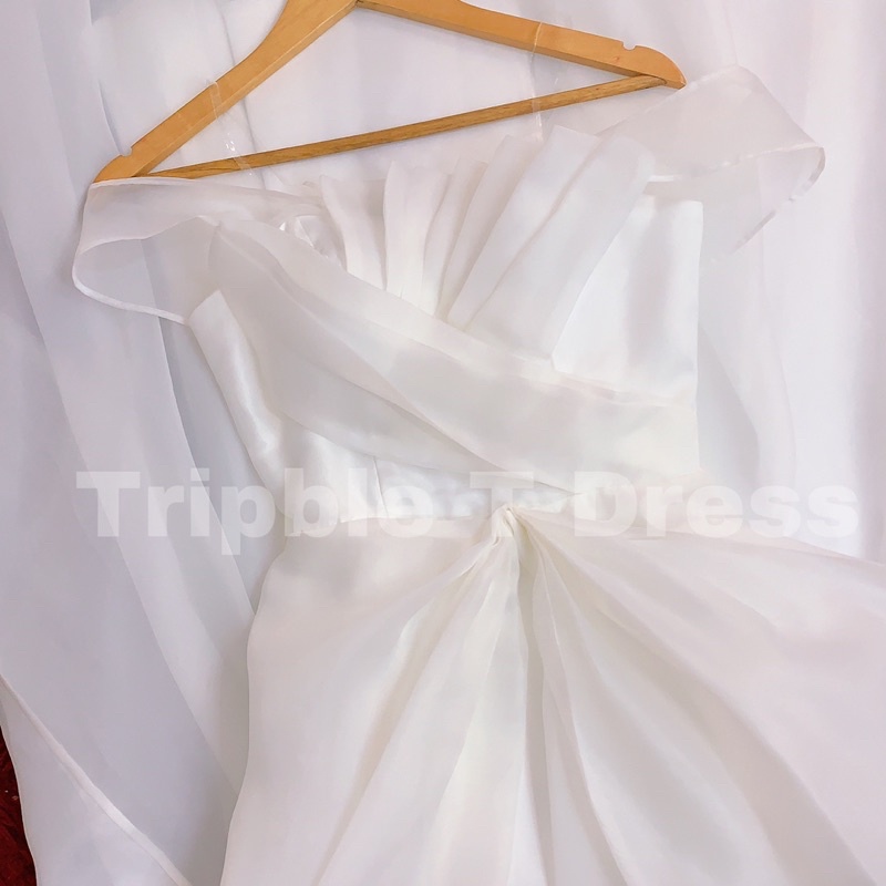 Đầm maxi mặc cưới TRIPBLE T DRESS trễ vai xếp ly siêu xinh - Size S/M/L