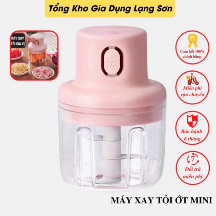 Máy xay tỏi ớt mini cầm tay thể tích 250ml - Máy xay đa năng pin trâu lưỡi thép 3 cánh quay nhanh không gỉ, dễ sử d