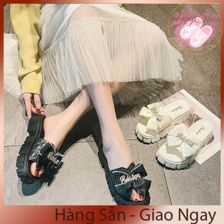 Dép Nữ Quai Ngang Đính Nơ Chữ Độn Đế Răng Cưa Siêu Đẹp