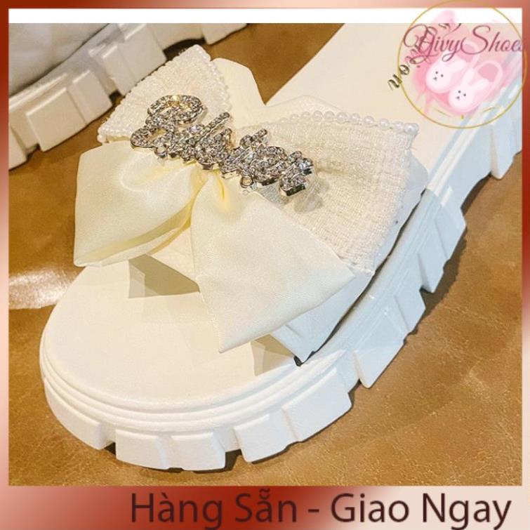 Dép Nữ Quai Ngang Đính Nơ Chữ Độn Đế Răng Cưa Siêu Đẹp