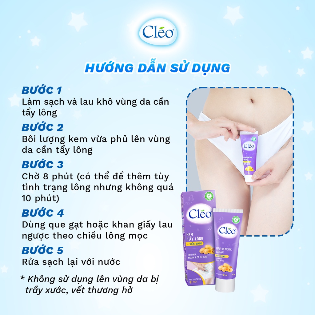 Bộ Kem tẩy lông Bikini và gel dưỡng da sau tẩy lông Cléo, tẩy sạch nhanh, an toàn, hiệu quả, êm dịu 50g/tuýp