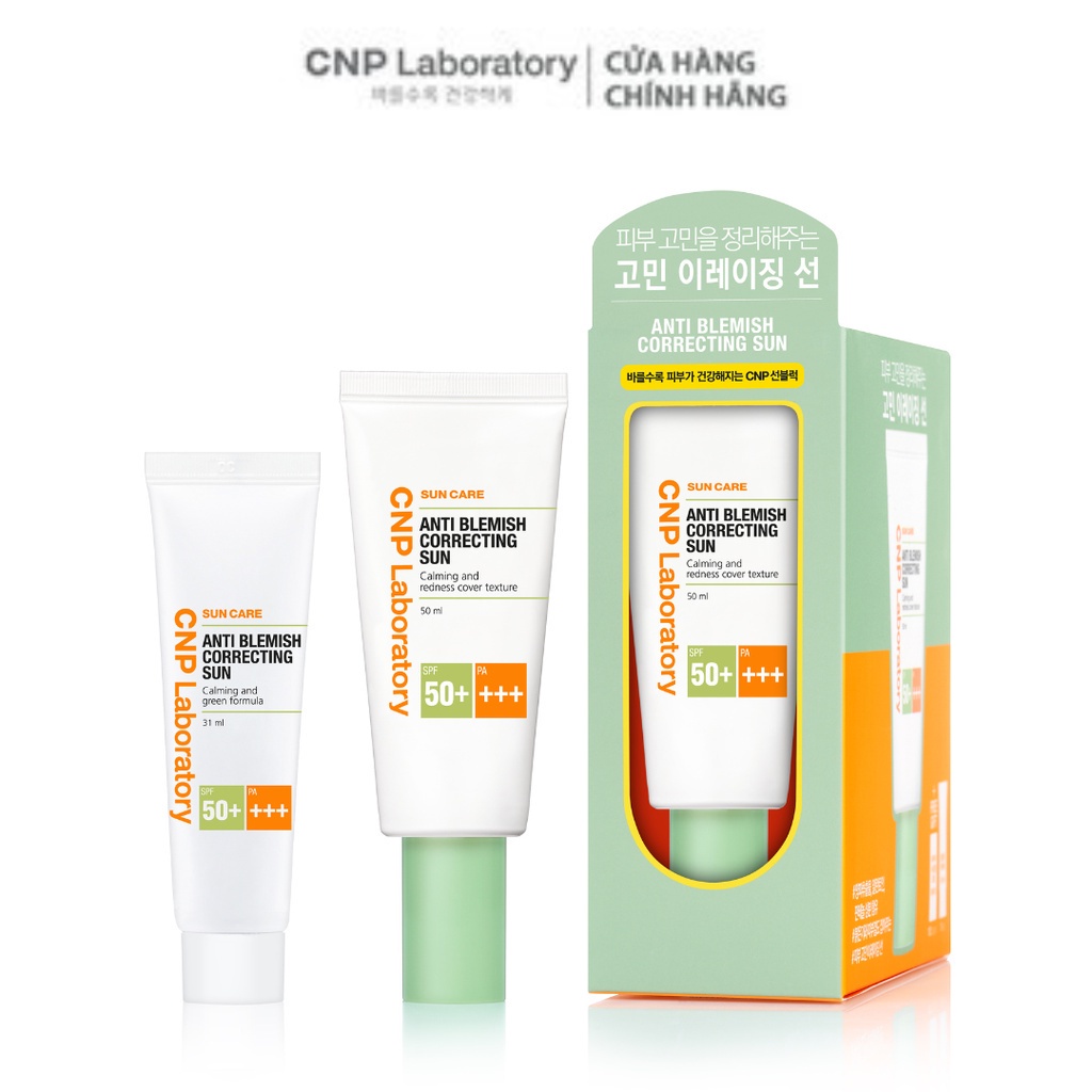 Bộ kem chống nắng giảm mẩn đỏ cho da mụn CNP Anti Blemish Correcting Sun SPF50+/PA+++