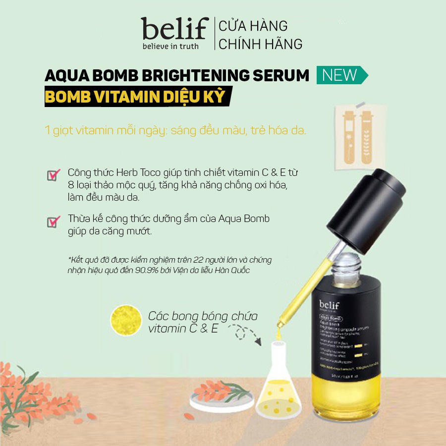 [Mã COSLUX09 giảm 120K đơn 1500K] Tinh chất dưỡng trắng da chống oxi hóa Belif Aqua Bomb Brightening Ampoule Serum 50ml