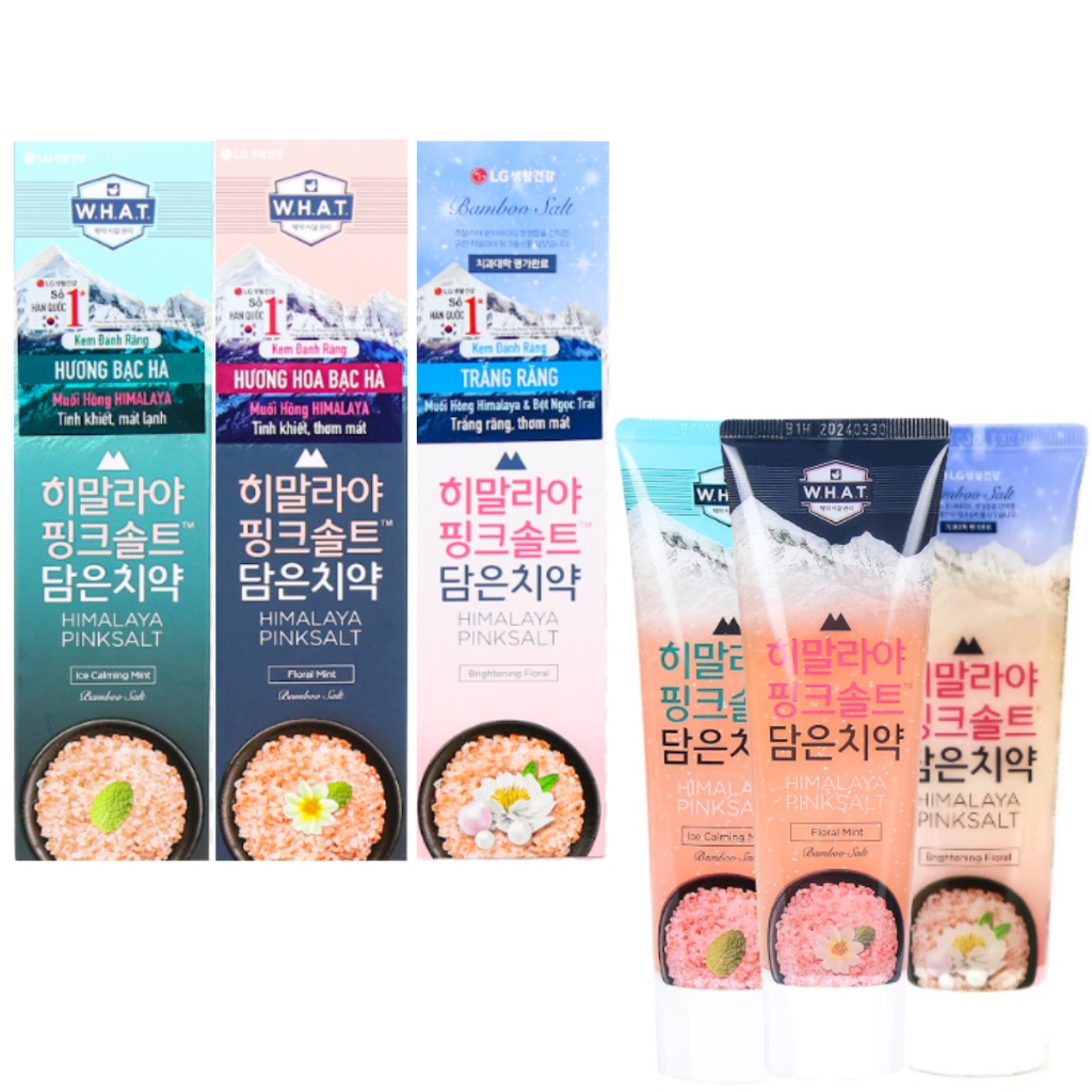 Combo 3 kem đánh răng muối hồng Himalaya Pink Salt Ice mint, Floral Mint, Brightening